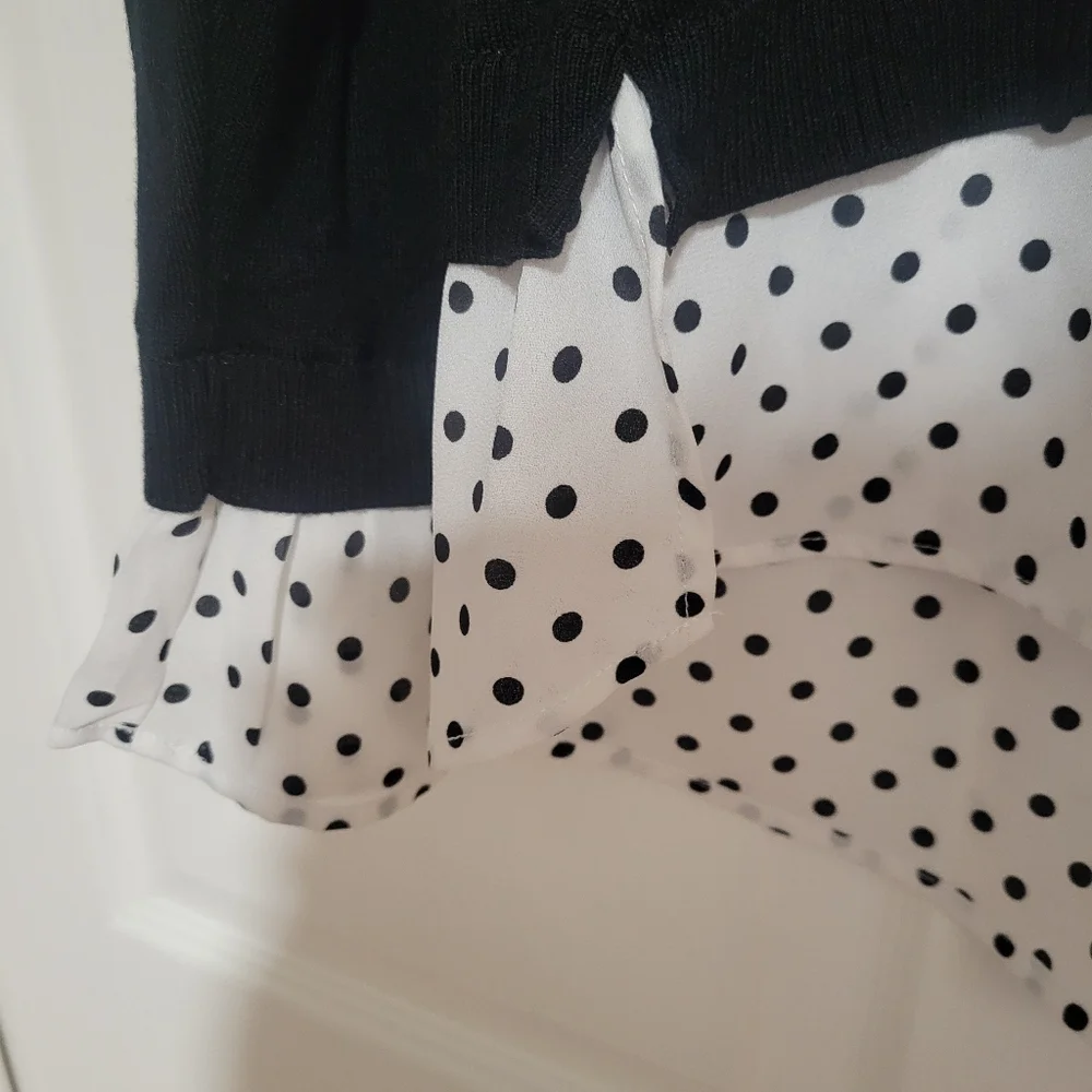 Adrianna Papell Black Sweater Top with Polka Dot Accents - Picture 7 of 8
